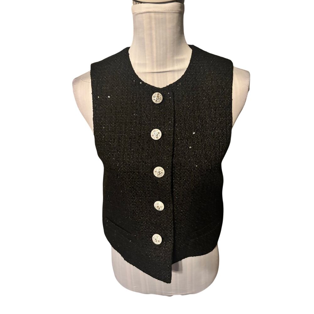 Deesse Sicile Black Sequin Tweed Vest Size M No5 Buttons